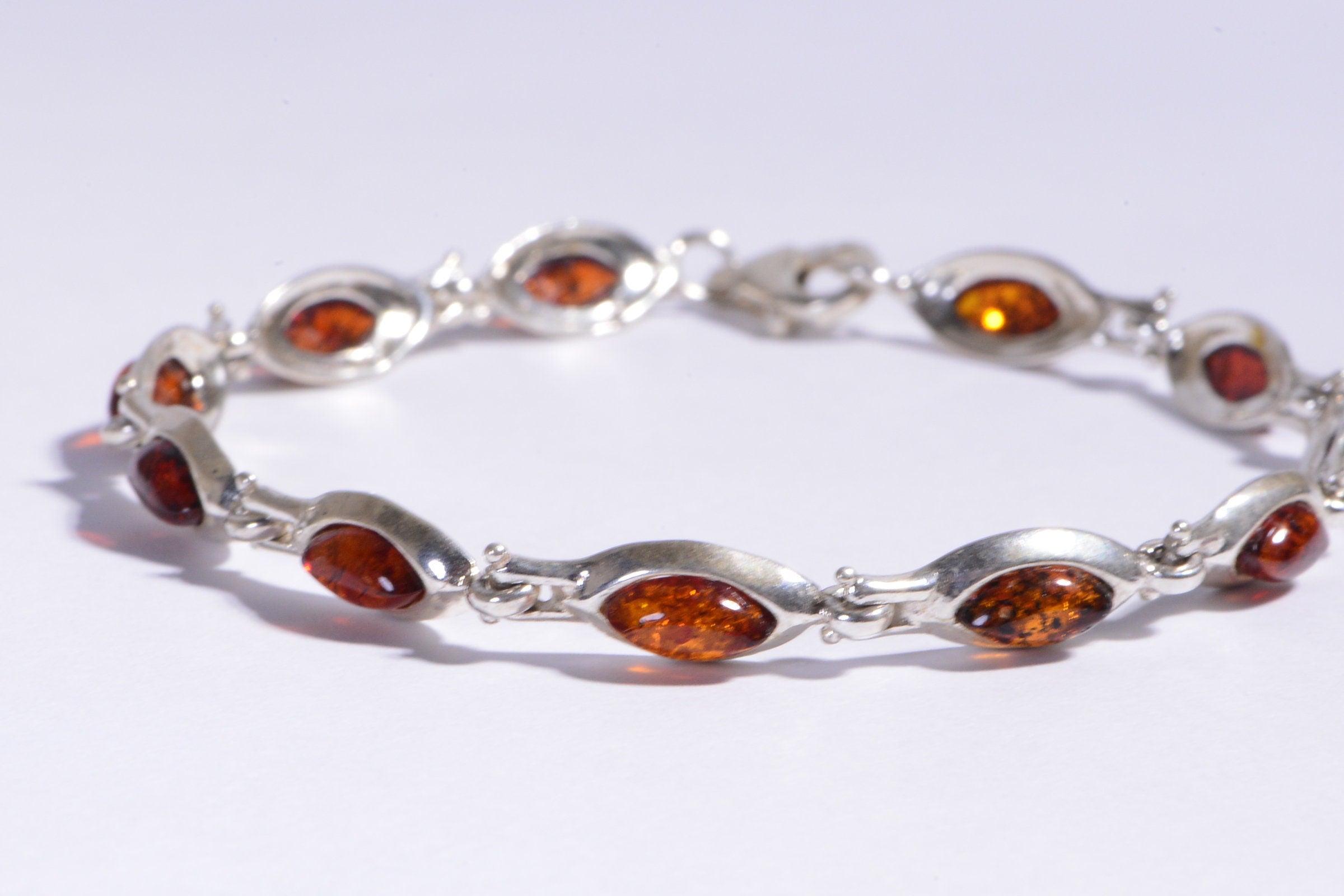 Baltic Amber Sterling Silver Bracelet: Honey Gemstone Jewelry