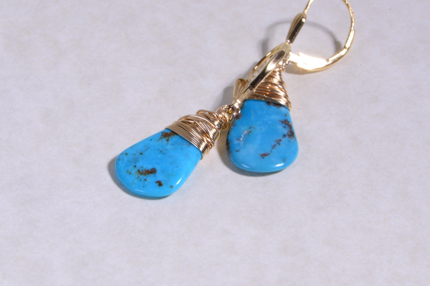 Kingman Turquoise Dangle Earrings, 14K Gold Filled Wire Wrapped