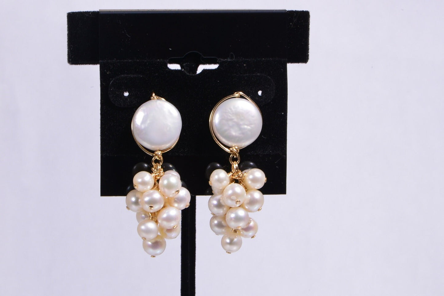 Freshwater Pearl Cluster Earrings, 14K Gold Filled Dangle Studs
