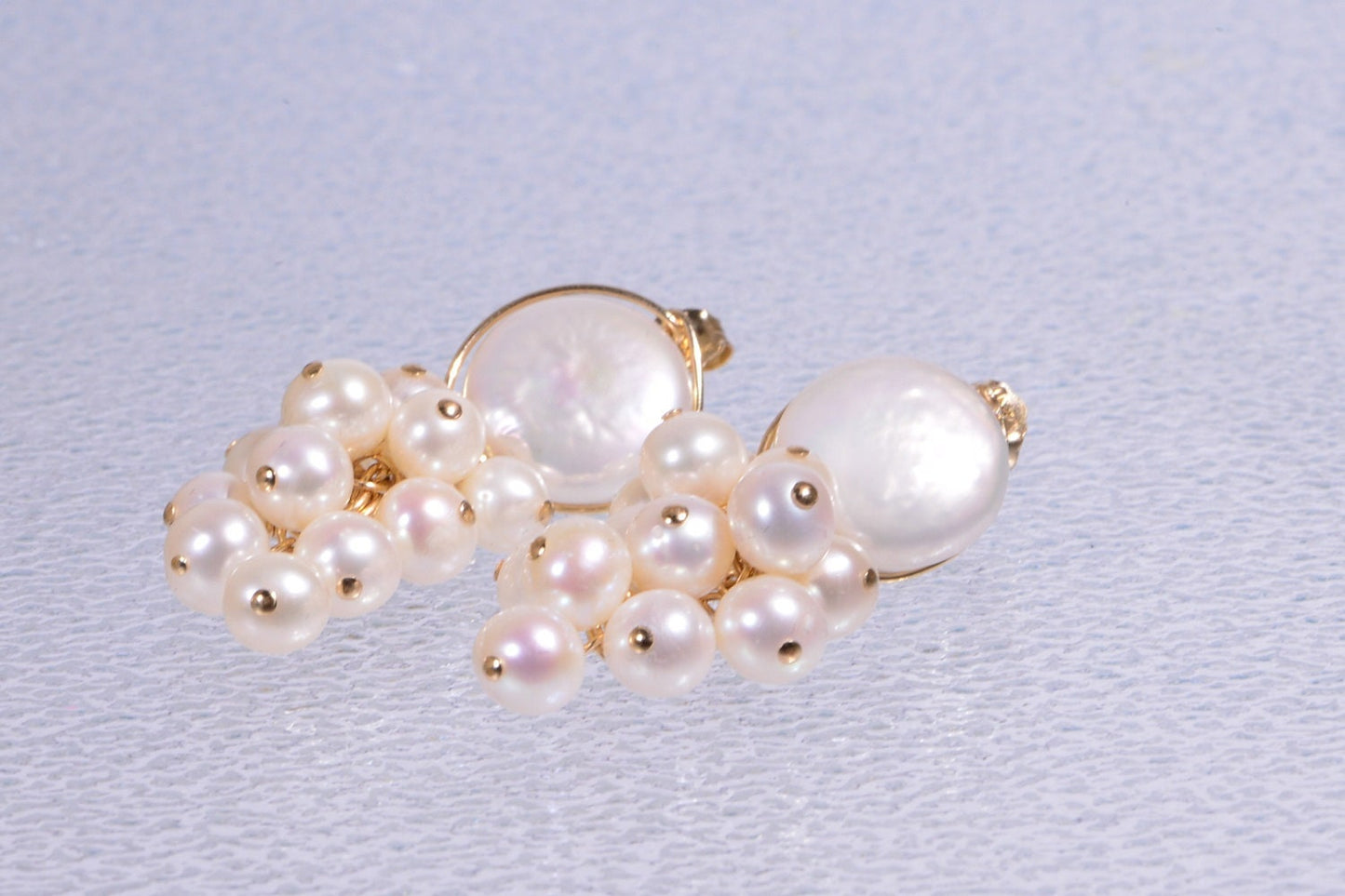Freshwater Pearl Cluster Earrings, 14K Gold Filled Dangle Studs