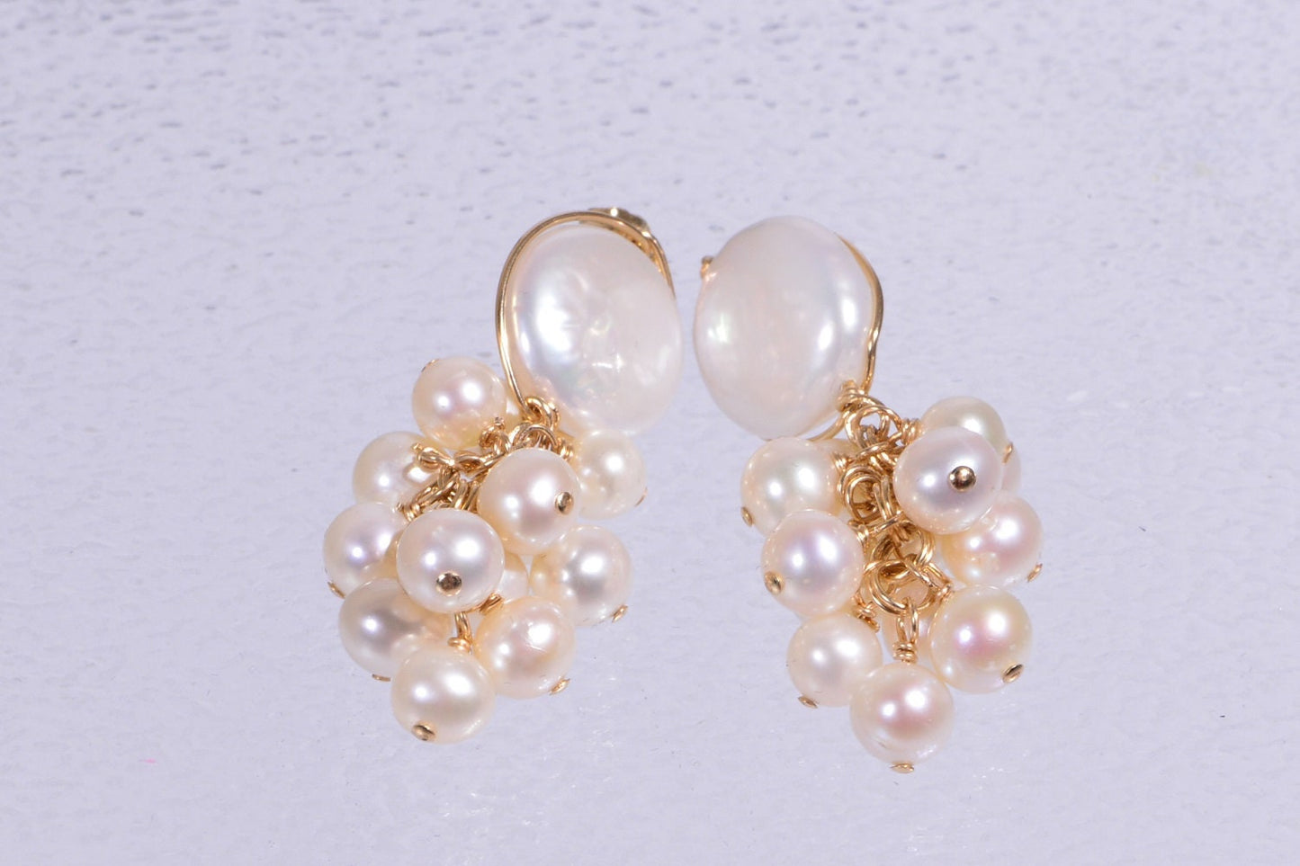 Freshwater Pearl Cluster Earrings, 14K Gold Filled Dangle Studs
