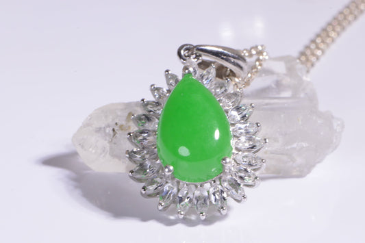 Apple Green Jade Pendant Crystal Marquis Sparkle  Pendant Zircon Gemstone Birthstone Gift For Mom