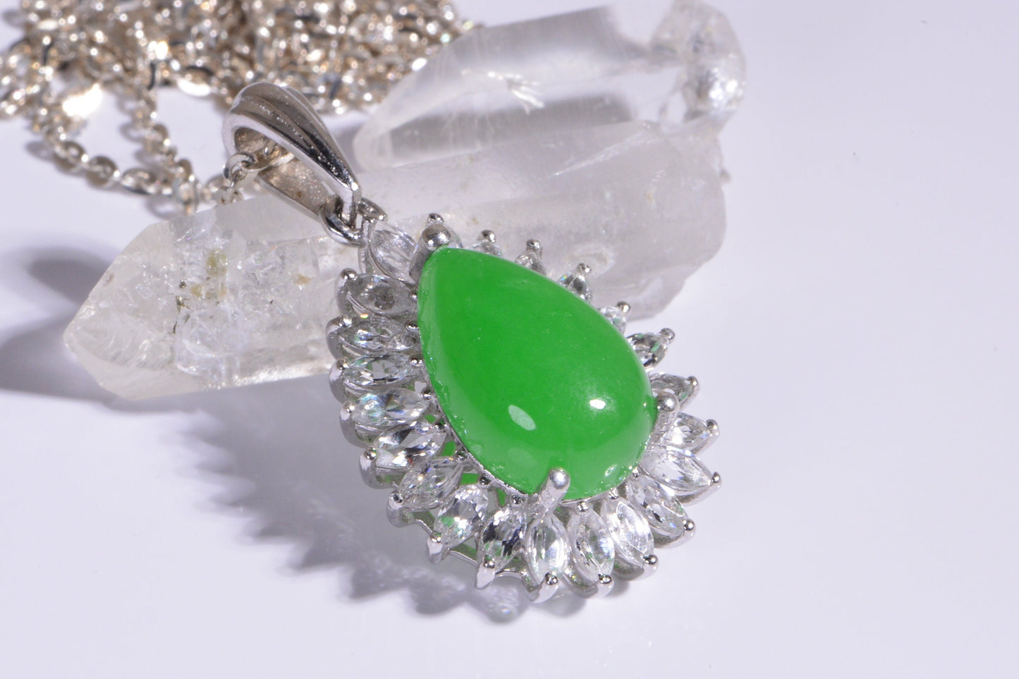 Apple Green Jade Pendant Crystal Marquis Sparkle  Pendant Zircon Gemstone Birthstone Gift For Mom