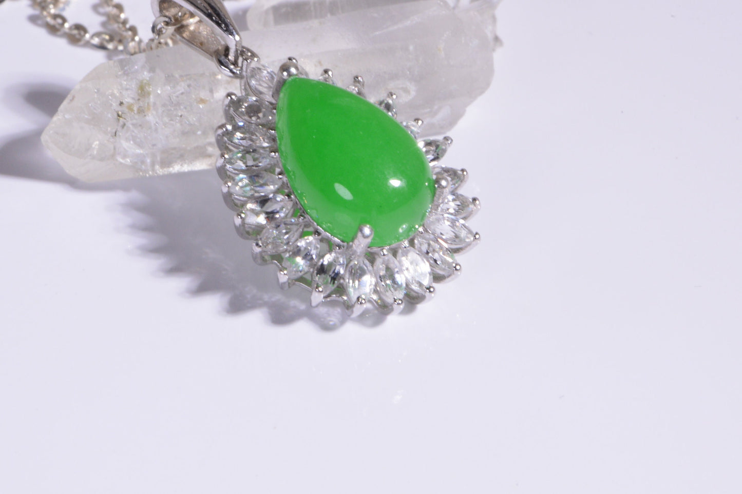 Apple Green Jade Pendant Crystal Marquis Sparkle  Pendant Zircon Gemstone Birthstone Gift For Mom