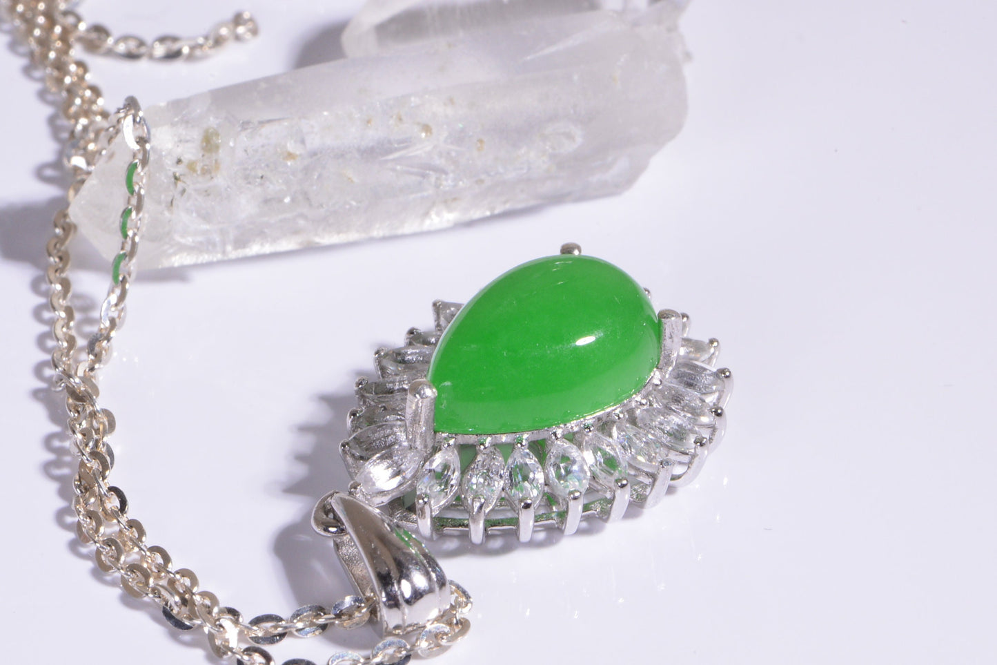 Apple Green Jade Pendant Crystal Marquis Sparkle  Pendant Zircon Gemstone Birthstone Gift For Mom