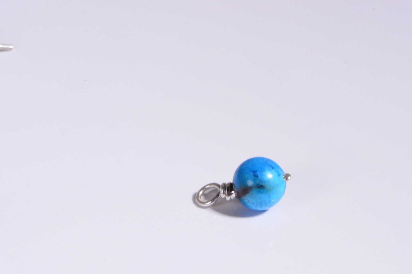 Sleeping Beauty Turquoise Charm, 925 Silver Wire Wrapped Bead, 8mm