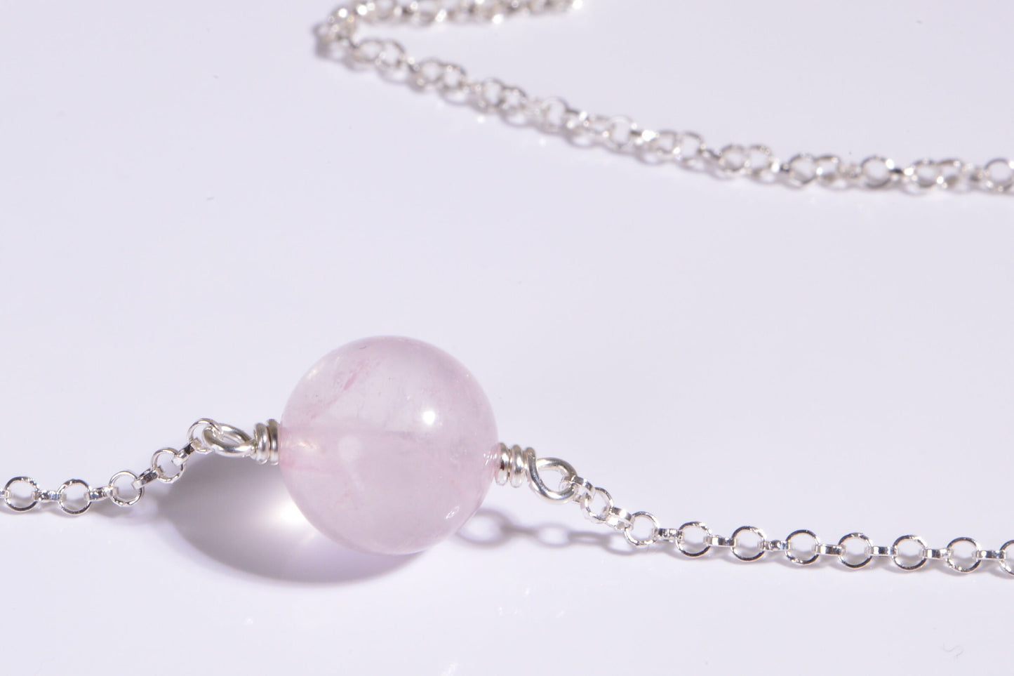 Rose Quartz 16" Necklace, Single Bead Sterling Silver Chain, Healing Crystal Choker