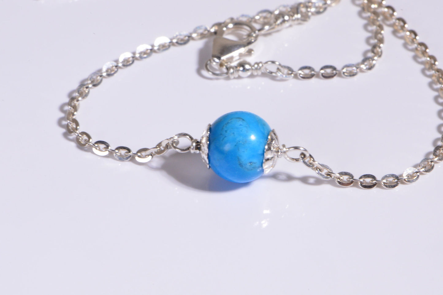 Sleeping Beauty Turquoise Necklace, Sterling Silver Bead Choker, 16 inch