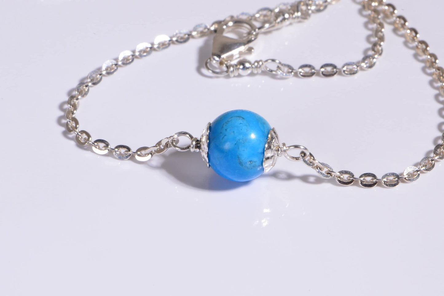 Sleeping Beauty Turquoise Necklace, Sterling Silver Bead Choker, 16 inch
