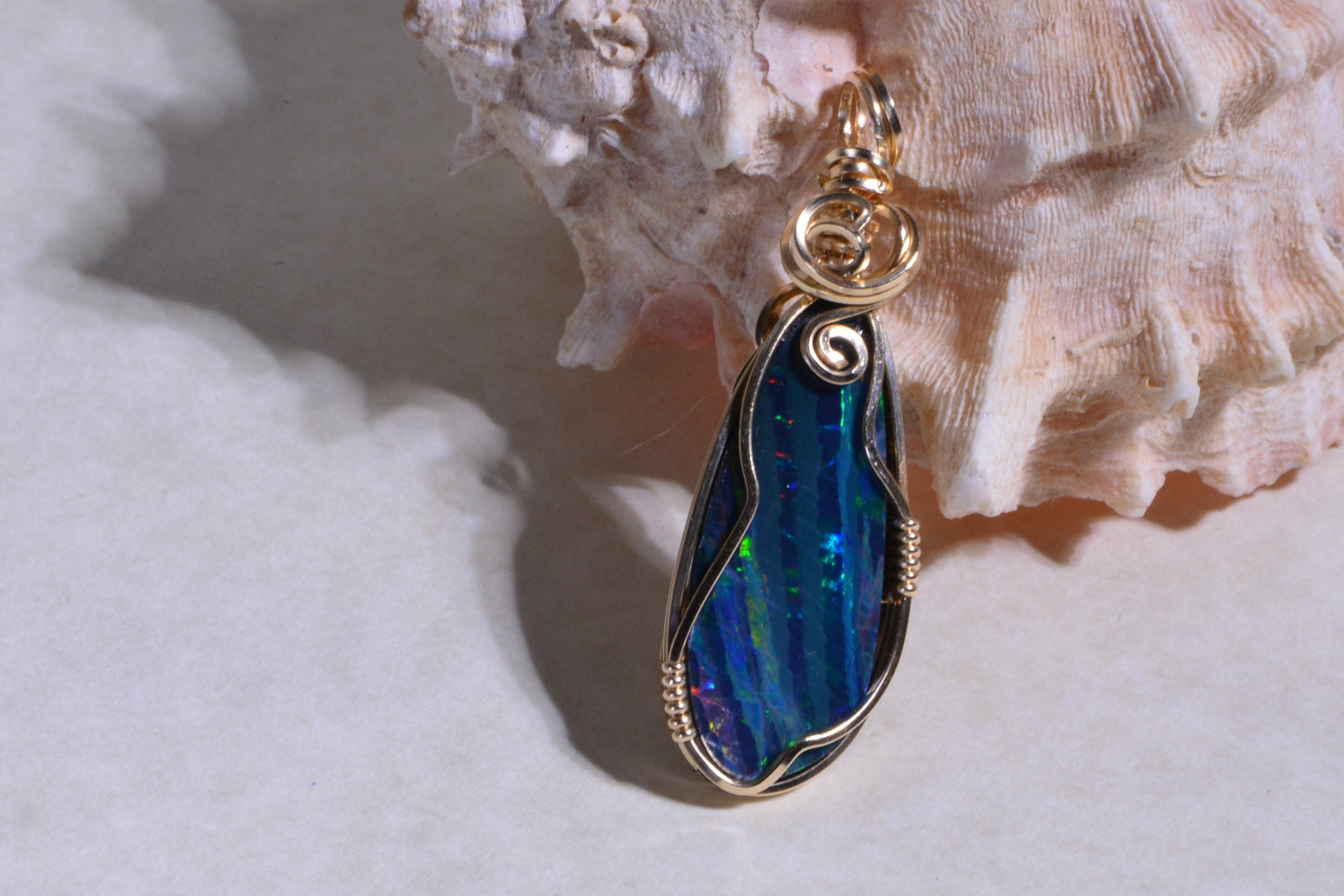 Australian Black Opal Necklace, 14K Gold Filled Wire Wrapped Pendant