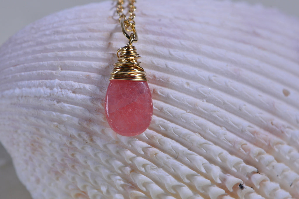 Rhodochrosite Teardrops Wire Wrapped on 14K gold filled Natural Gemstone Beads Jewelry Making Supplies