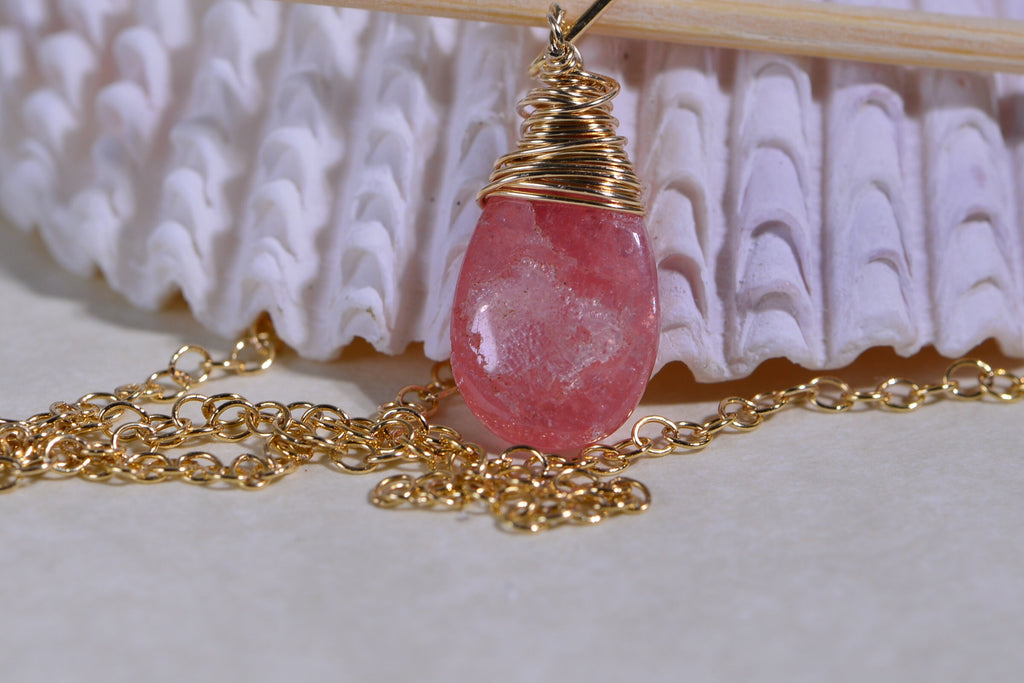 Rhodochrosite Teardrops Wire Wrapped on 14K gold filled Natural Gemstone Beads Jewelry Making Supplies