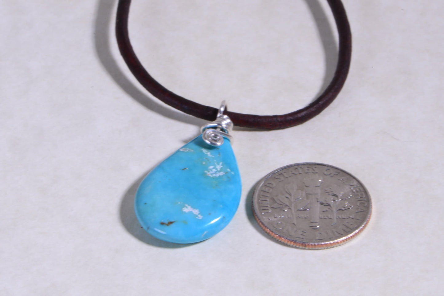 Sleeping Beauty Turquoise Necklace, Sterling Silver, Leather Cord