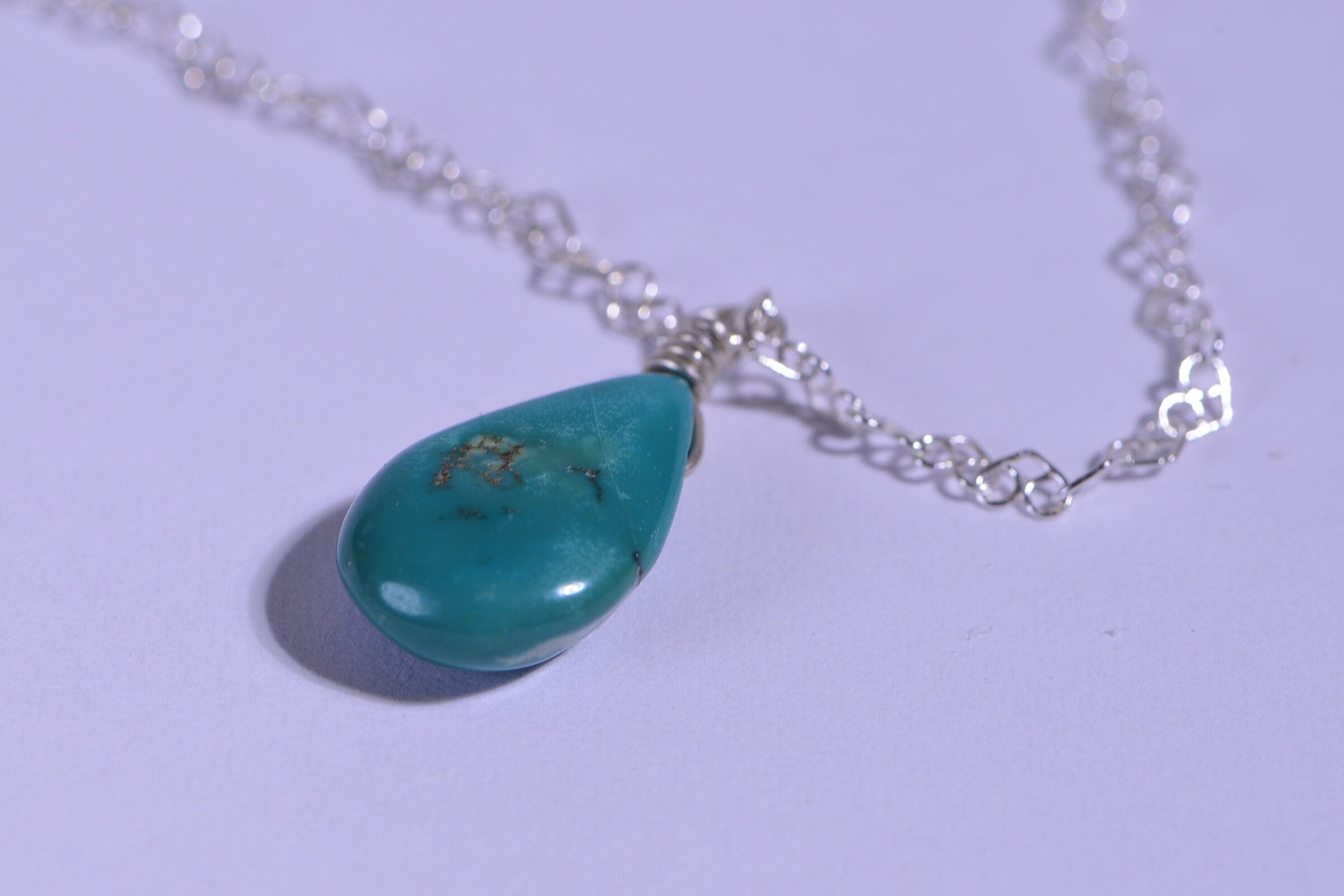 STERLING silver and TURQUOISE wire wrapped pendant  drop briolette, Add on Charm