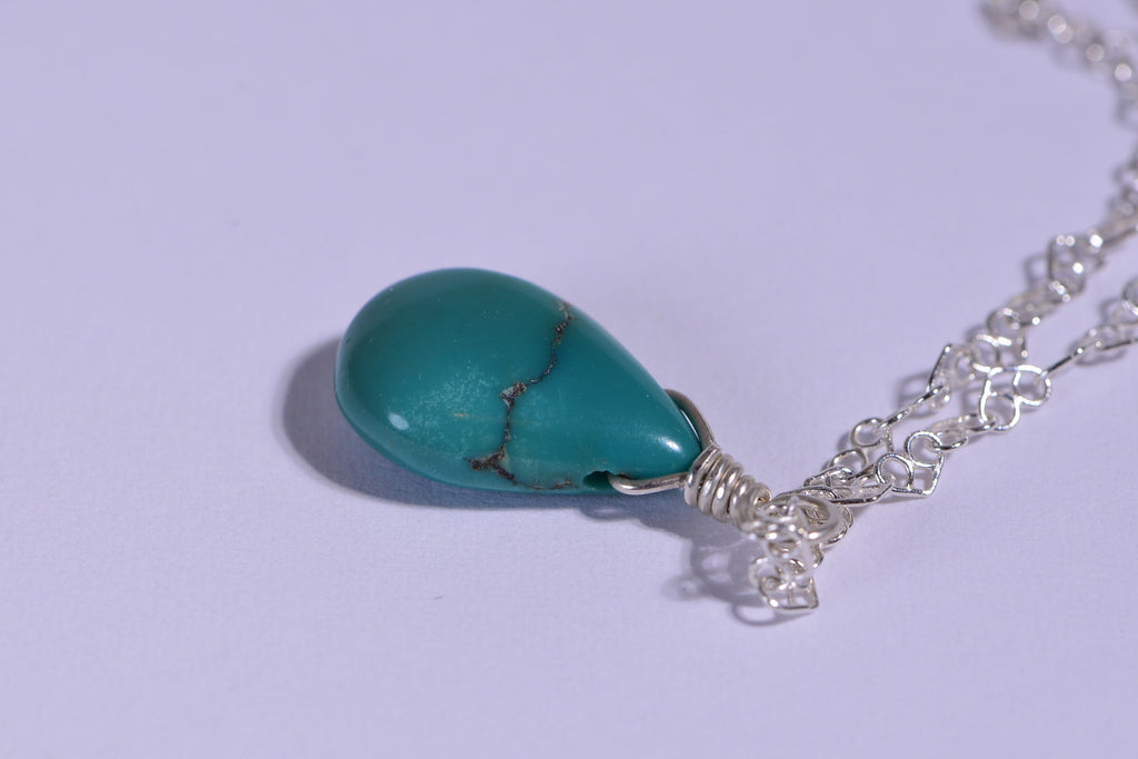 STERLING silver and TURQUOISE wire wrapped pendant  drop briolette, Add on Charm