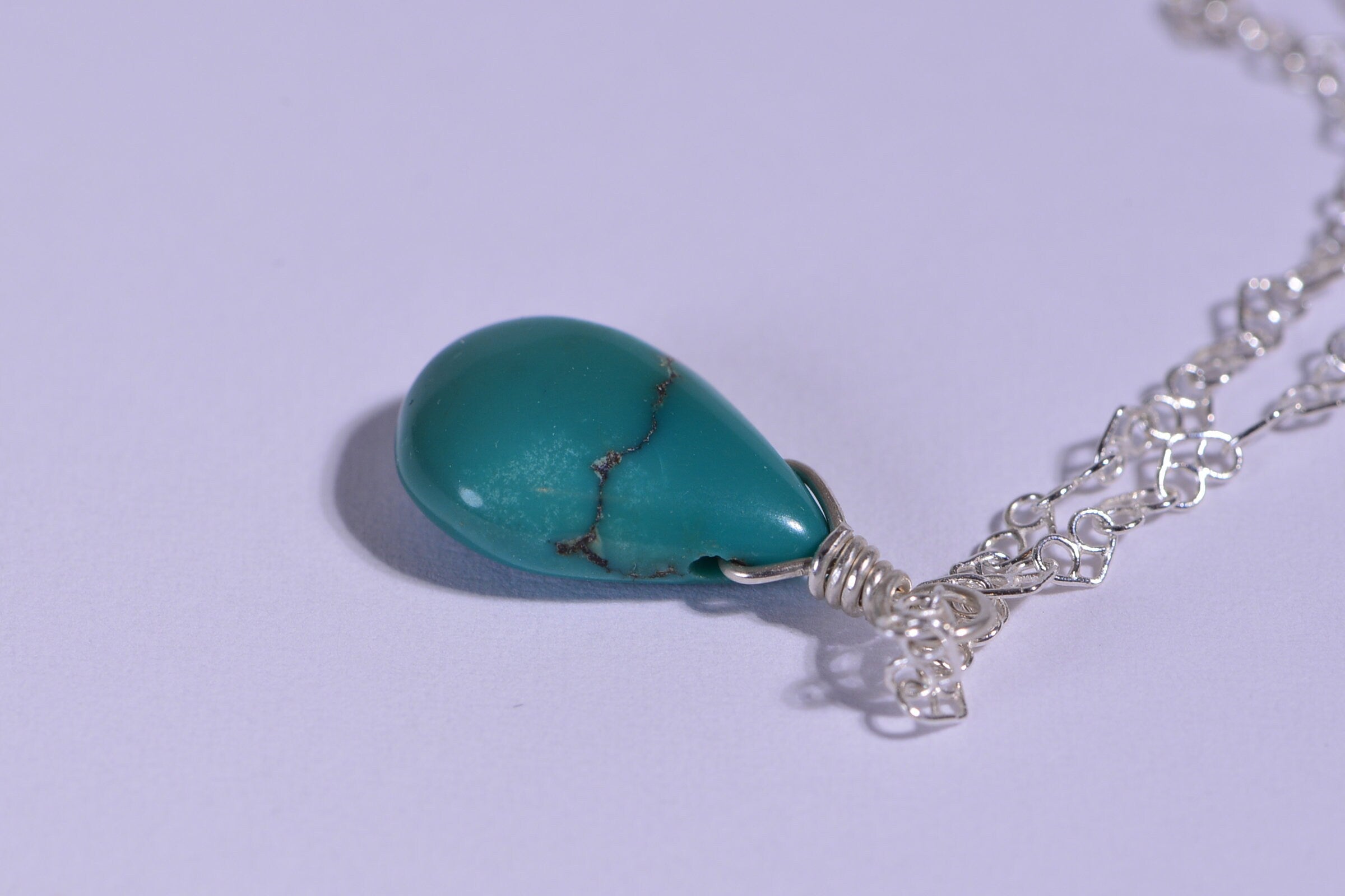 STERLING silver and TURQUOISE wire wrapped pendant  drop briolette, Add on Charm