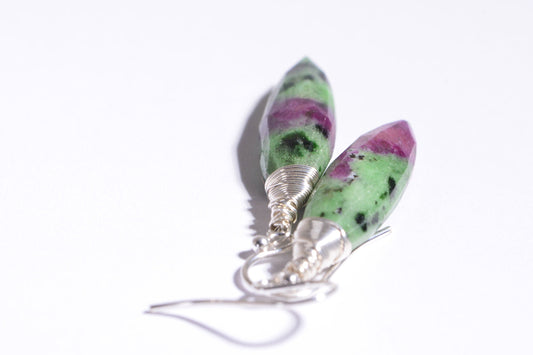 Zoisite Ruby Earrings Long Teardrop Earrings Natural Gemstone February Jewelry