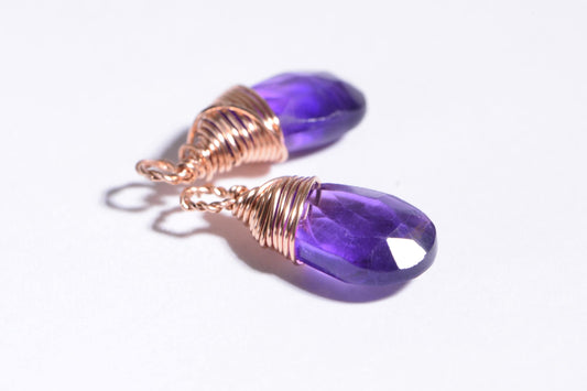 Amethyst Teardrop Briolette Pair, 14K Gold Filled Wire Wrapped Stones