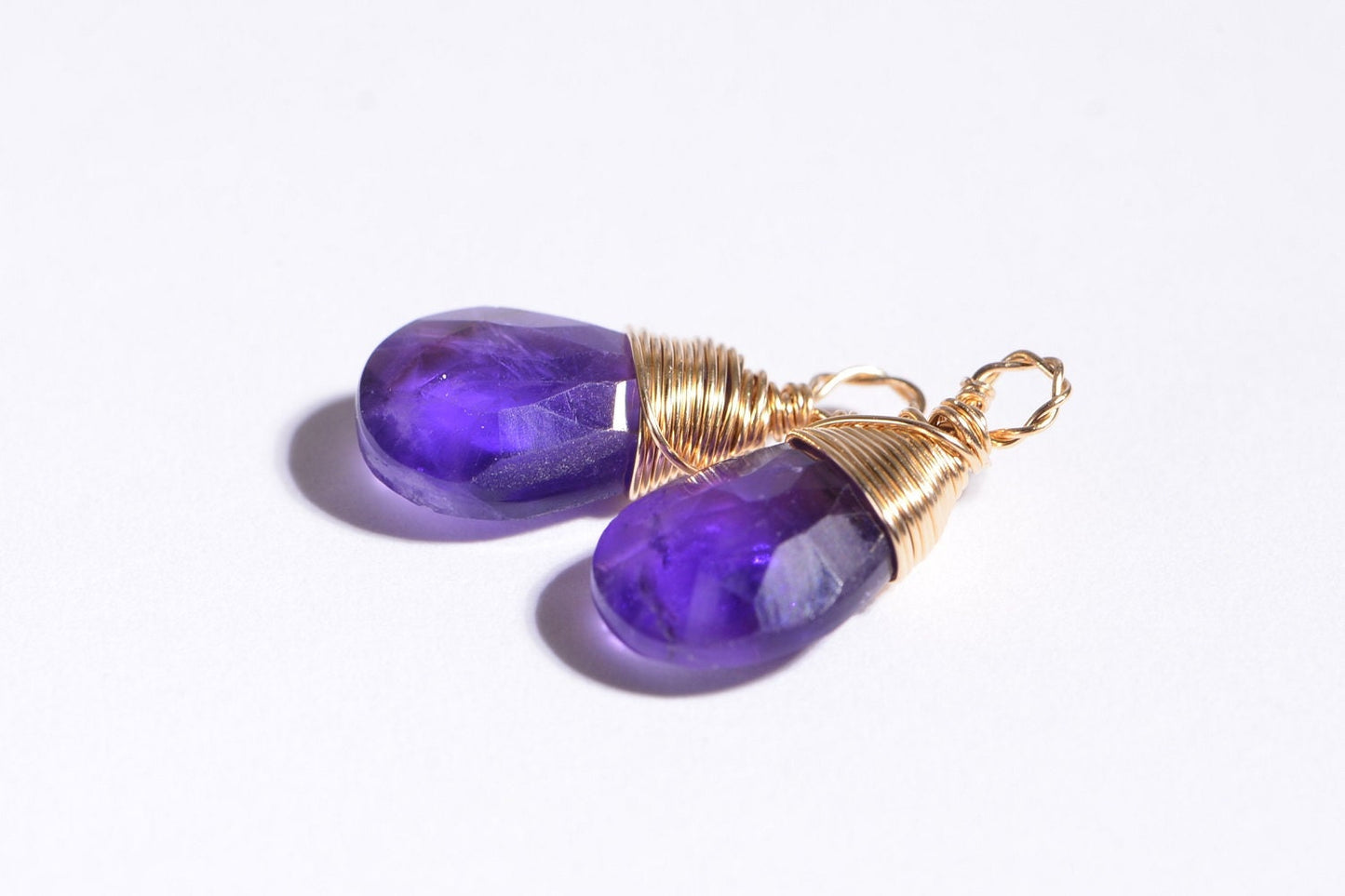 Amethyst Teardrop Briolette Pair, 14K Gold Filled Wire Wrapped Stones