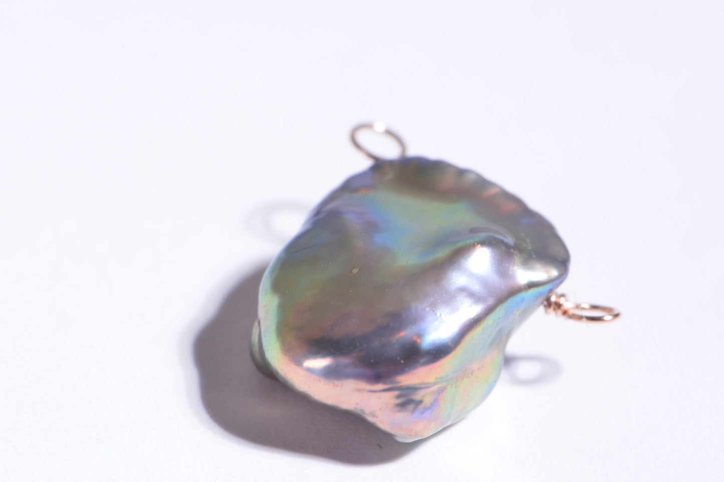 Rainbow Keshi Pearl Pendant, Rose Gold Filled Wire Wrapped, June Birthstone
