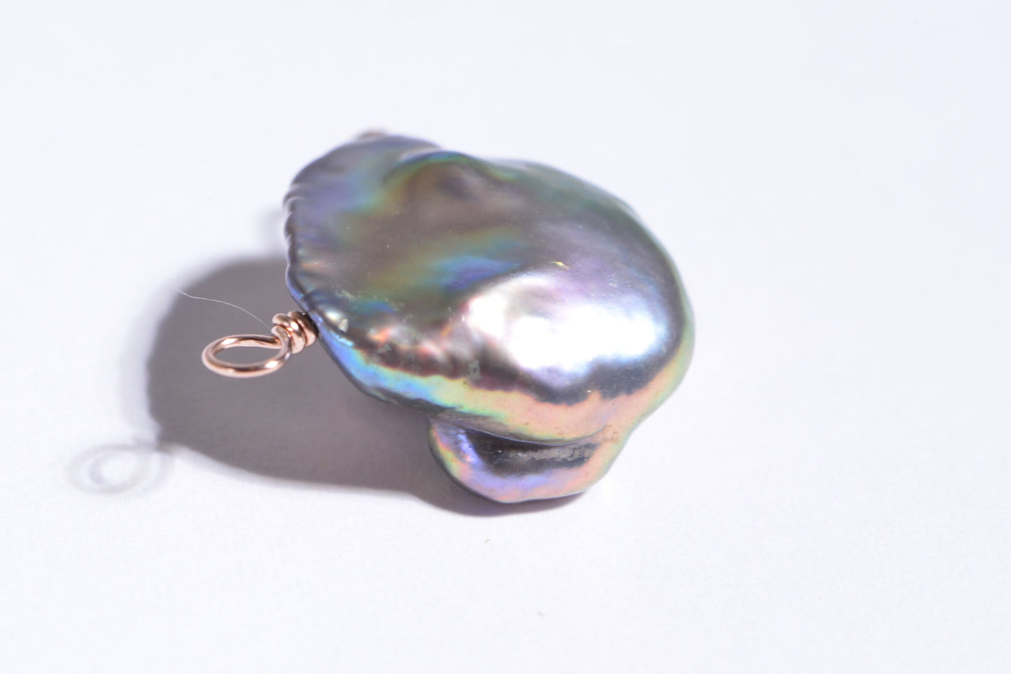 Rainbow Keshi Pearl Pendant, Rose Gold Filled Wire Wrapped, June Birthstone