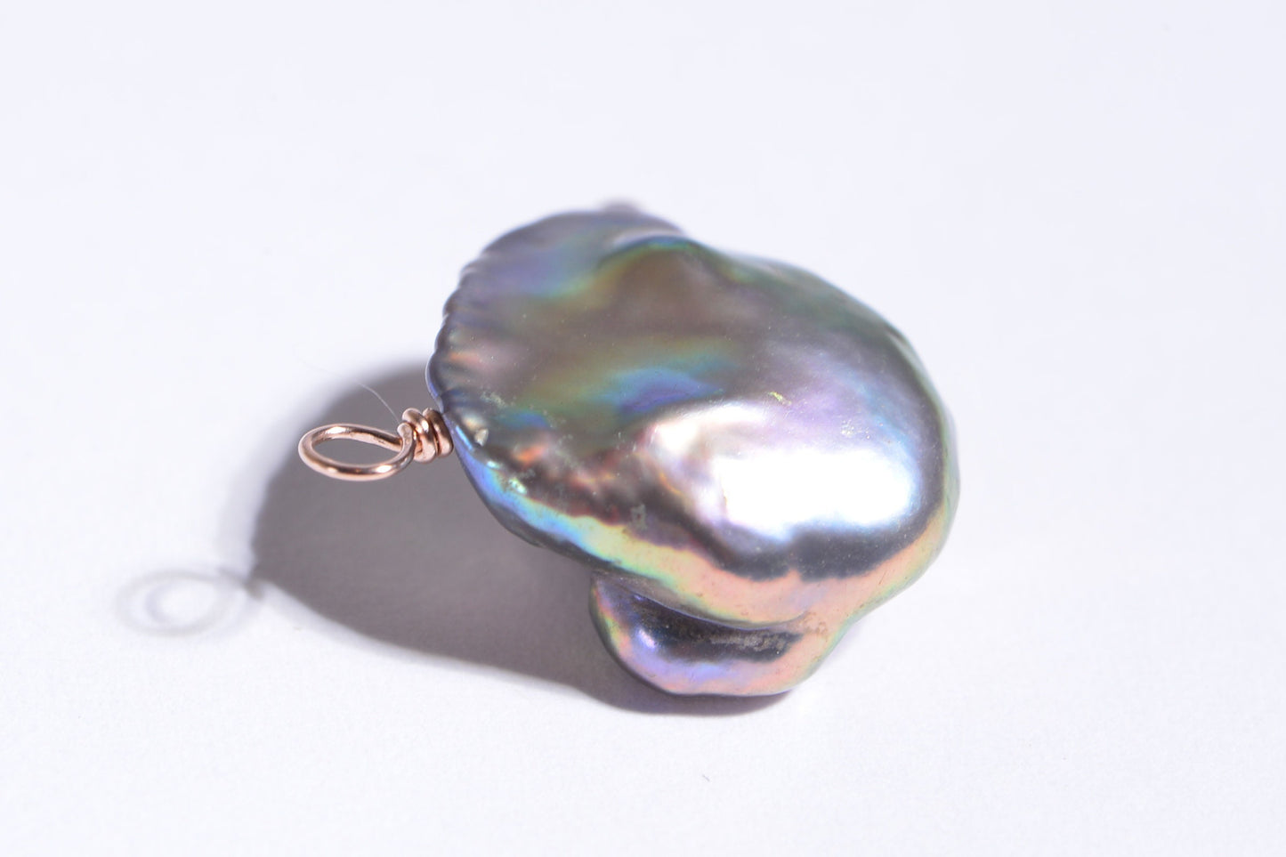 Rainbow Keshi Pearl Pendant, Rose Gold Filled Wire Wrapped, June Birthstone
