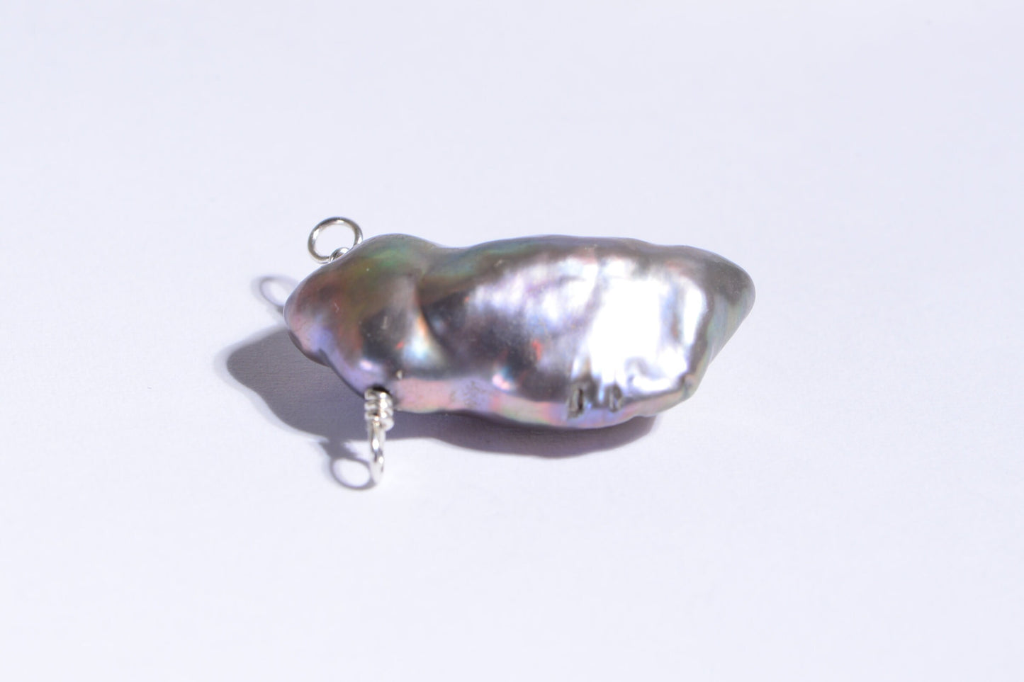Rainbow Keshi Pearl Pendant, Sterling Silver Wire Wrapped, Baroque Connector