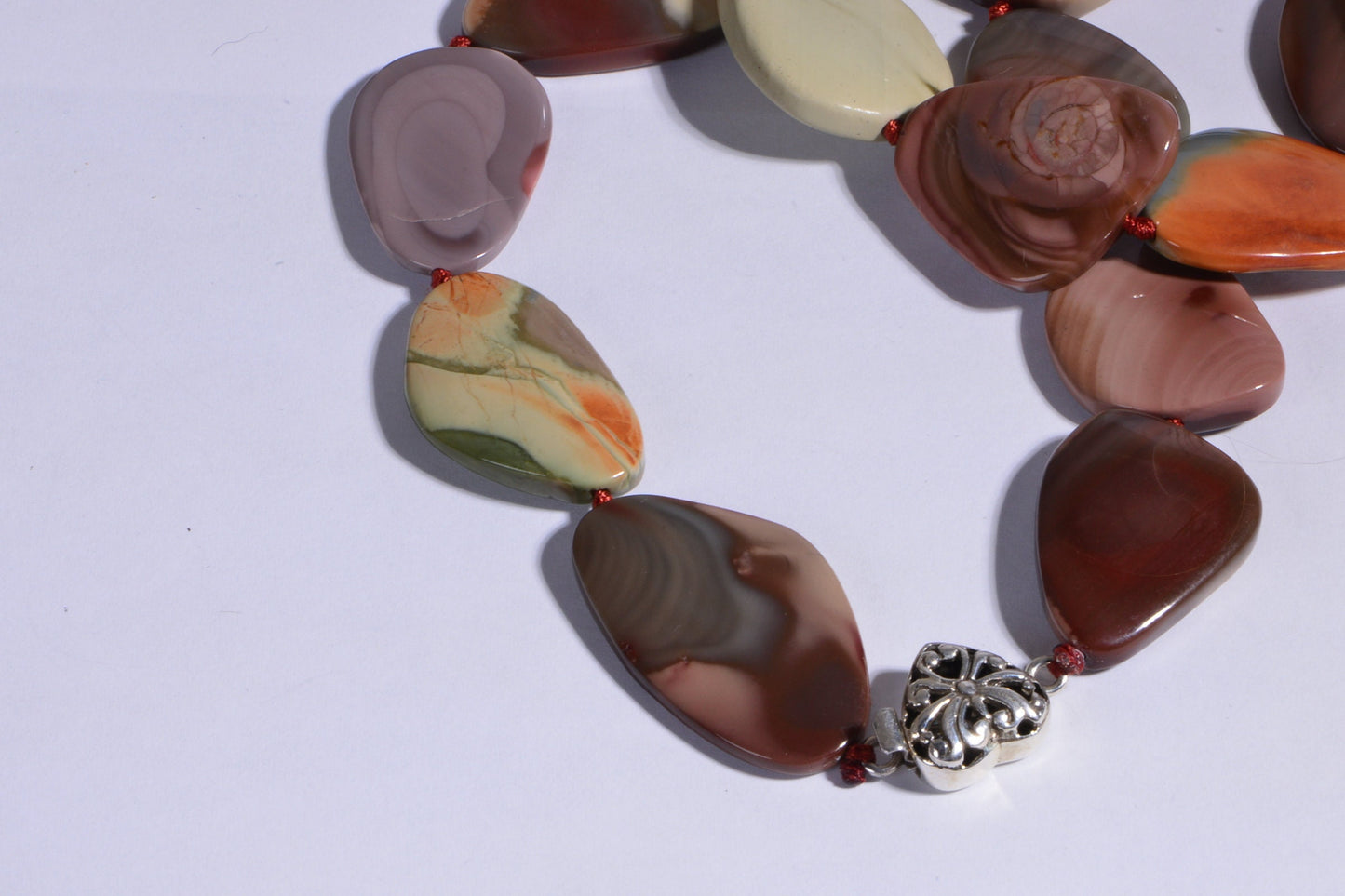 Imperial Jasper Choker: Sterling Silver Filigree Heart Toggle, 16 Inch