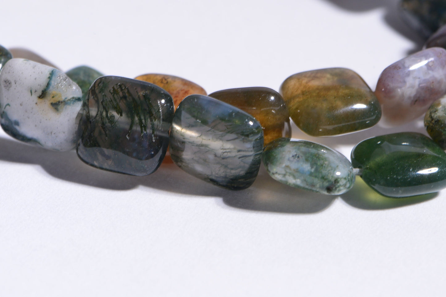 8mm Cushion Moss Agate Beads: Natural Gemstone Jewelry Supplies