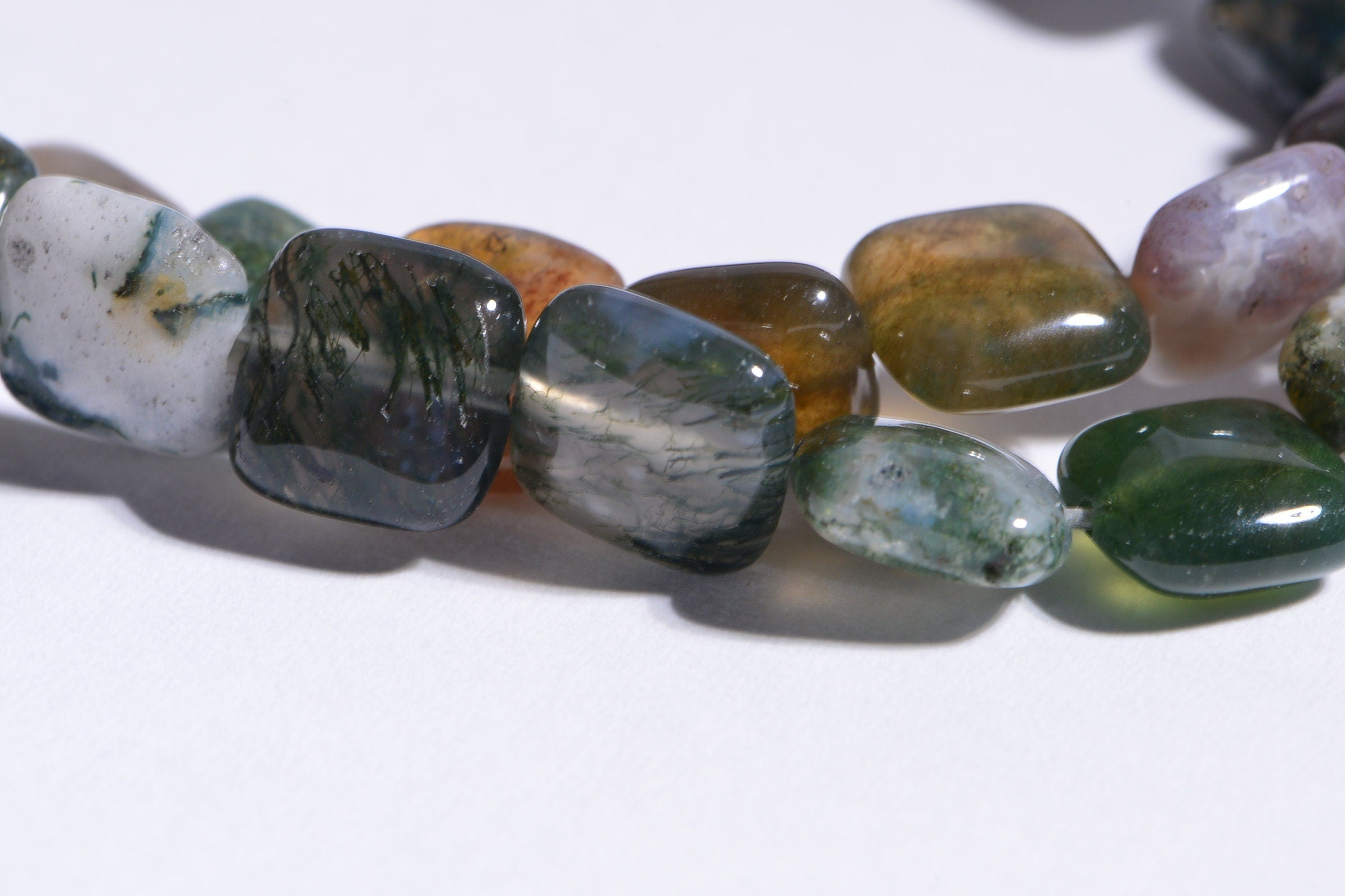 8mm Cushion Moss Agate Beads: Natural Gemstone Jewelry Supplies