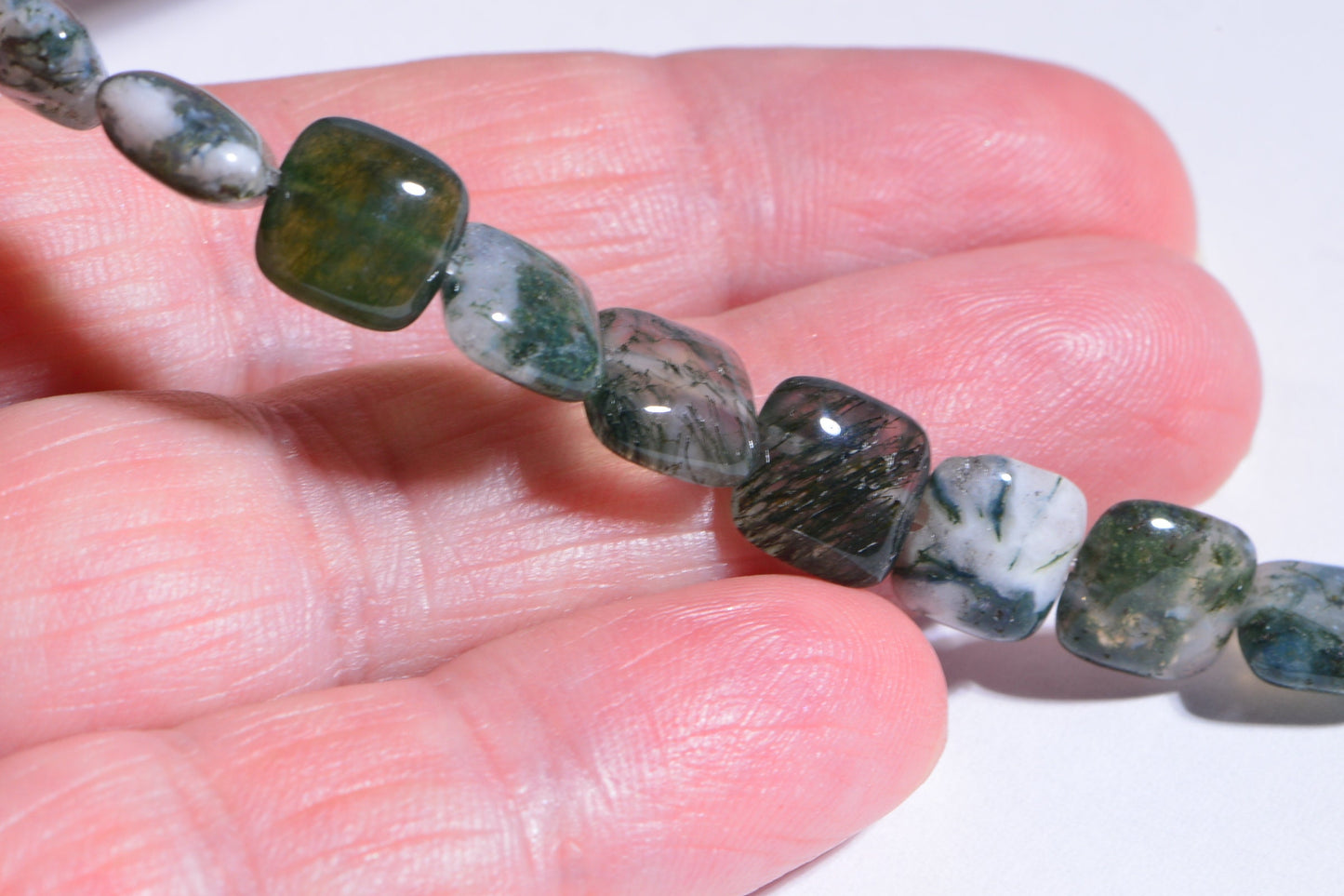 8mm Cushion Moss Agate Beads: Natural Gemstone Jewelry Supplies