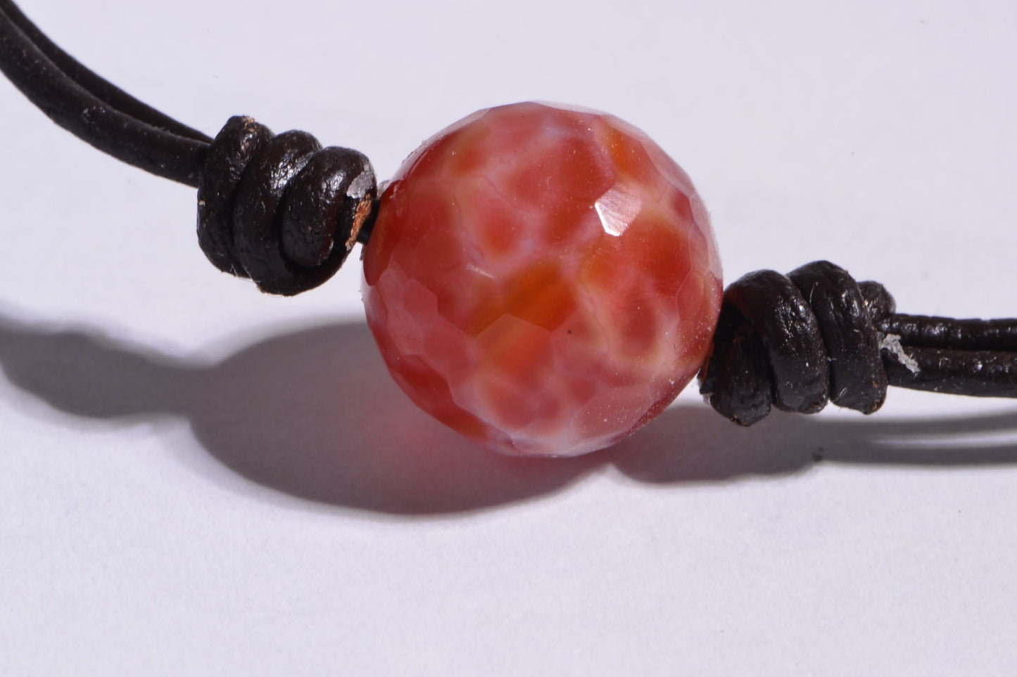 Fire Agate Leather Necklace: Sterling Silver Clasp, Gemstone Jewelry