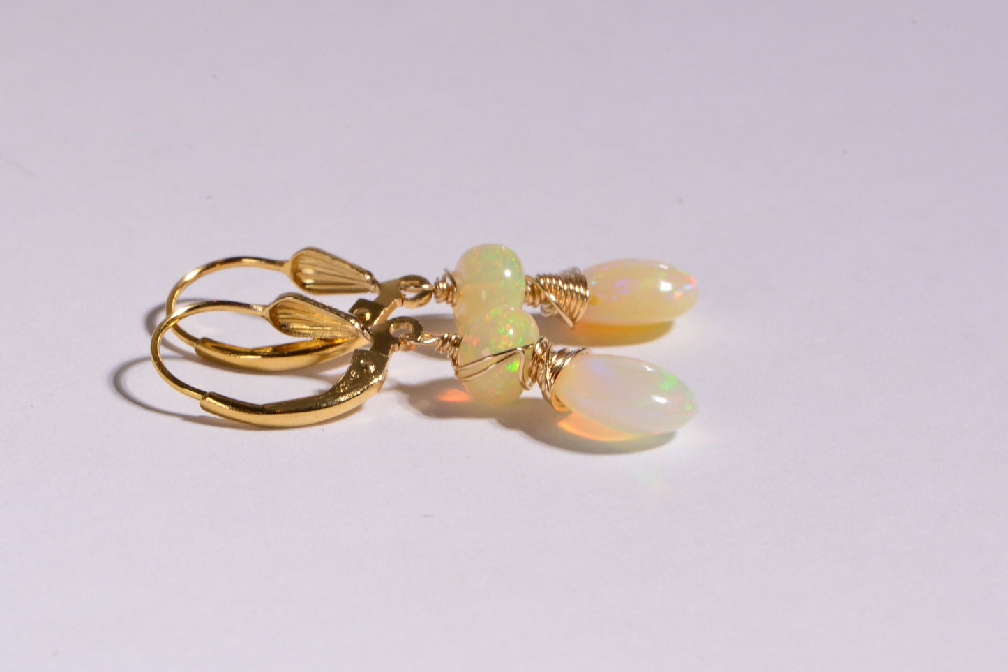 White Opal Earrings 14K Gold Filled Jewelry Birthstone October