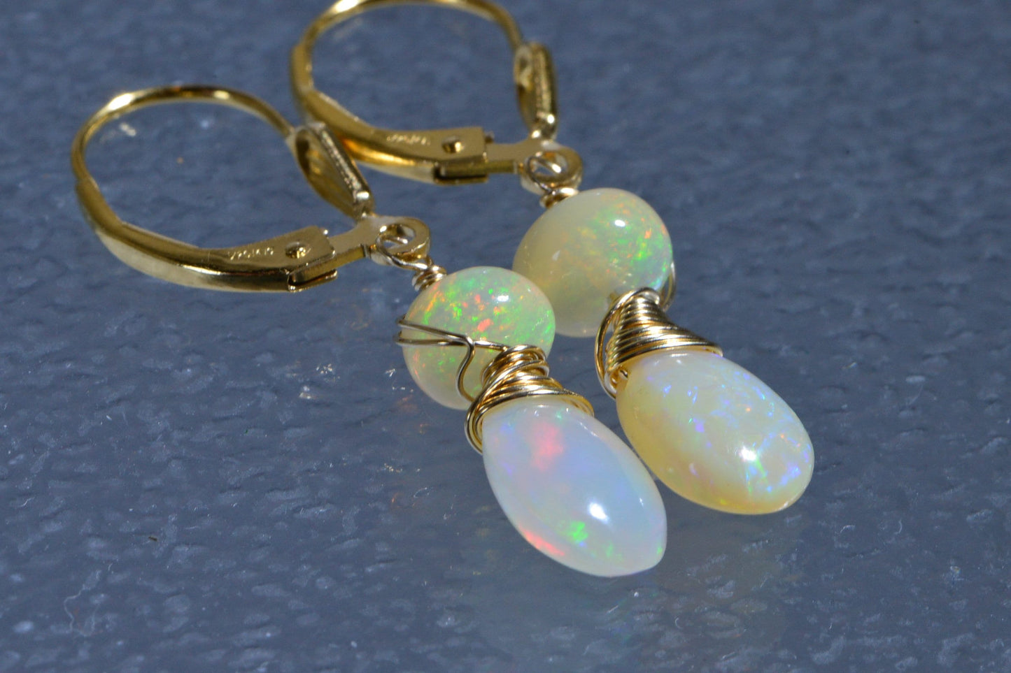 White Opal Earrings 14K Gold Filled Jewelry Birthstone October