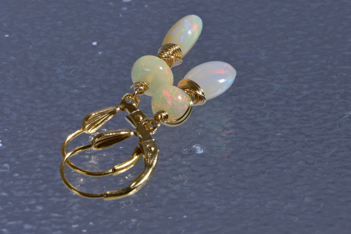 White Opal Earrings 14K Gold Filled Jewelry Birthstone October