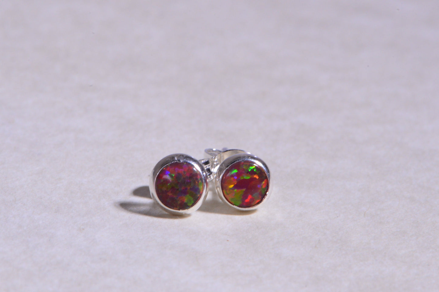Fire Opal Stud Earrings: 5mm Lab-Created Harlequin Flash
