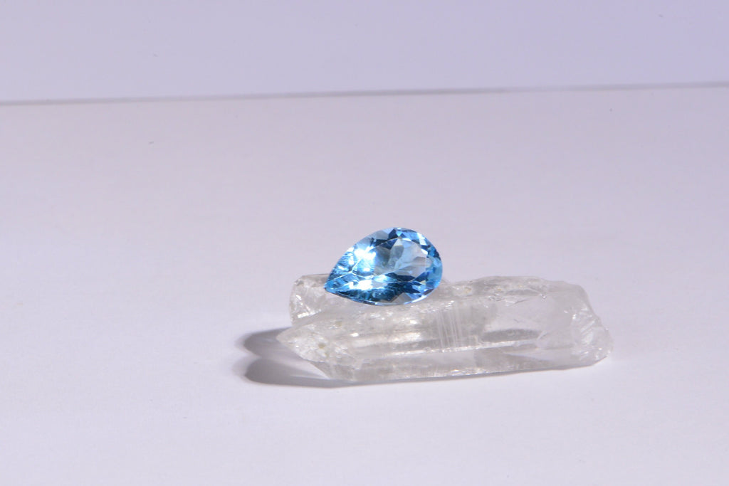 14mm Blue Topaz Pear Cut Cab for Ring Blue Teardrop Gems Faceted  Gemstone Cabochons