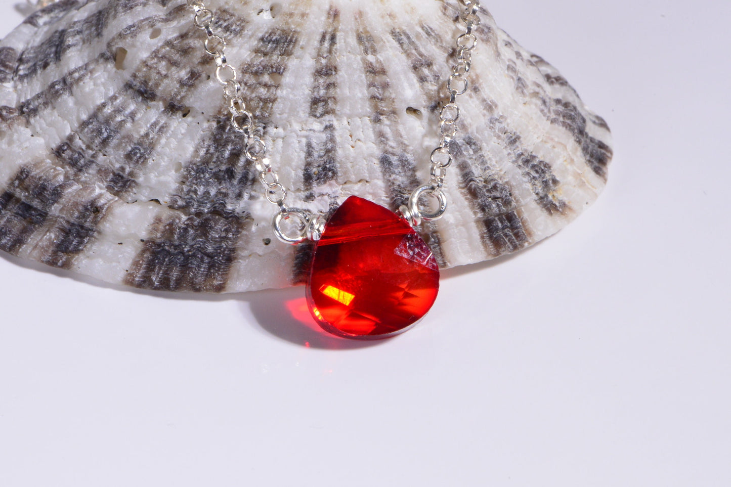 Red Crystal Heart Necklace Single Bead On Sterling Silver Choker Necklace Gift for Sister