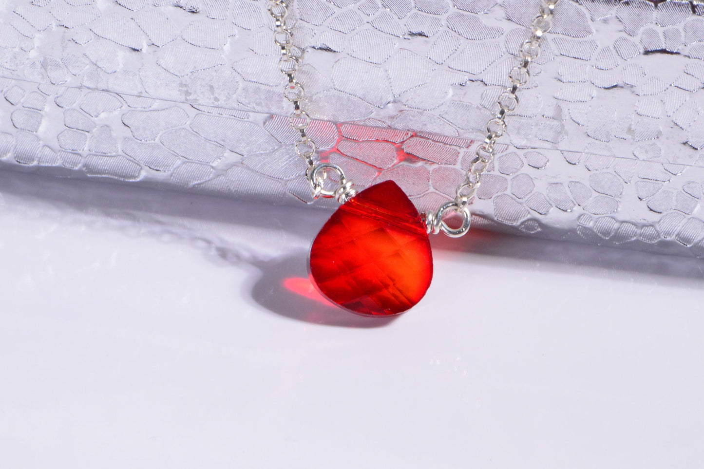 Red Crystal Heart Necklace Single Bead On Sterling Silver Choker Necklace Gift for Sister