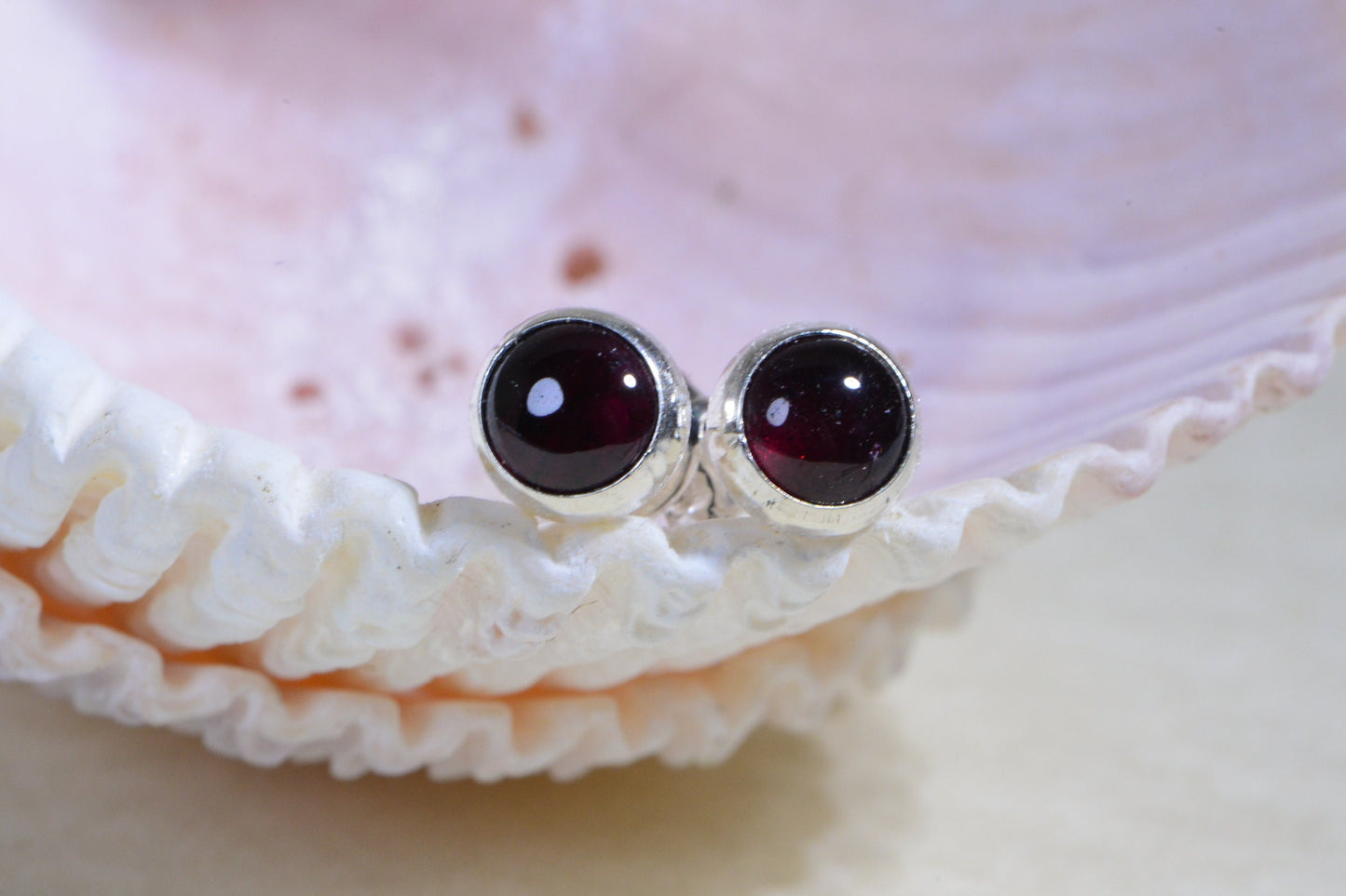 Garnet Stud Earrings: Sterling Silver, January Birthstone