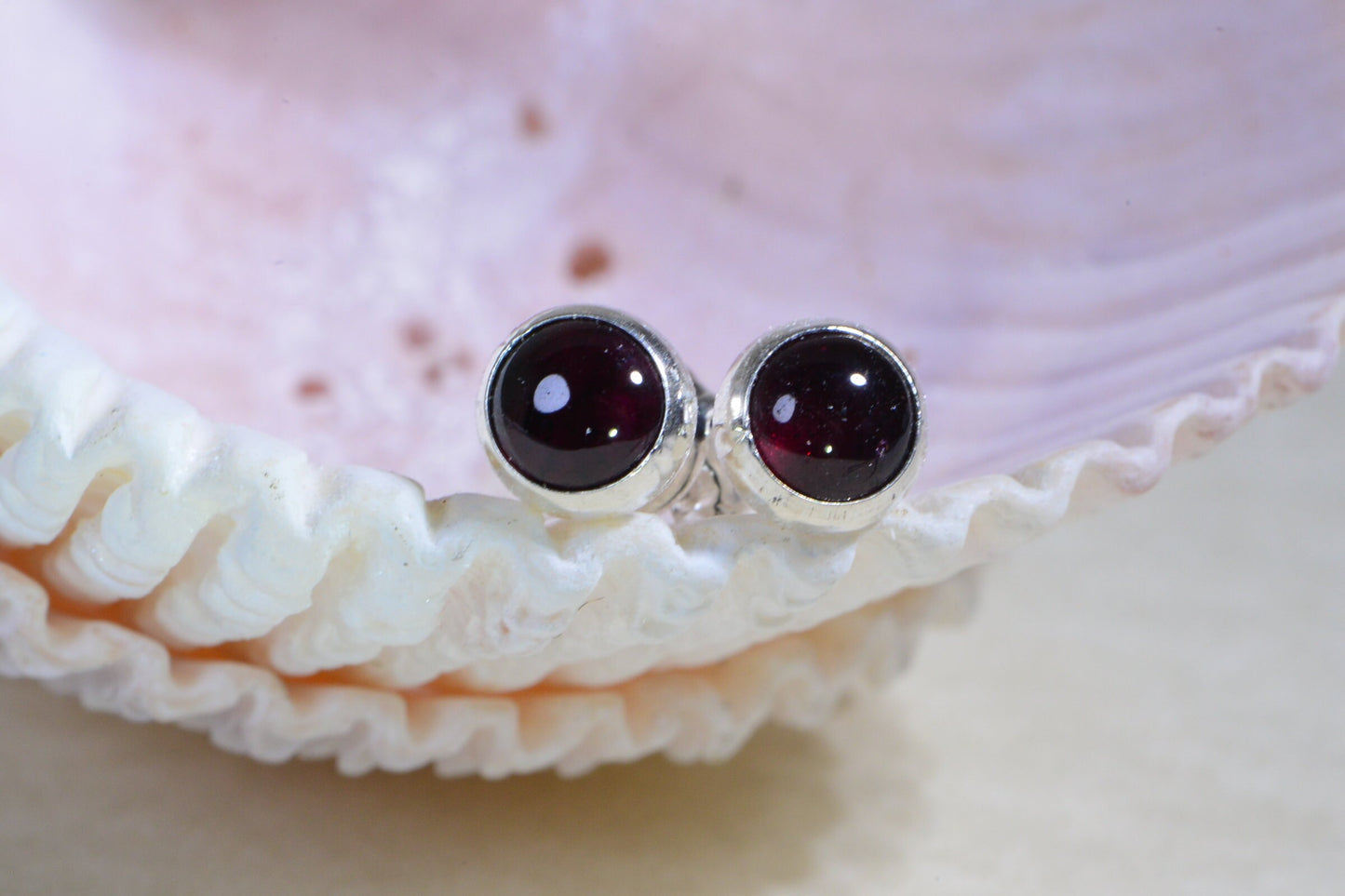 Garnet Stud Earrings: Sterling Silver, January Birthstone