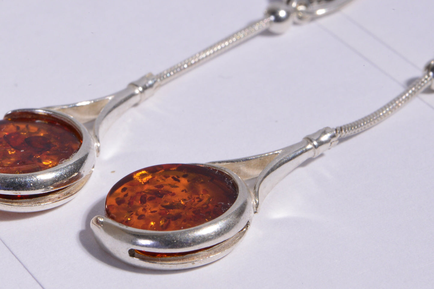 Sterling Silver Baltic Amber Drop Earrings, Honey Gemstone