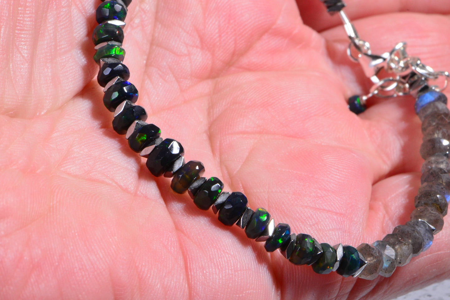 Ethiopian Welo Opal Bracelet with Labradorite & Sterling Silver