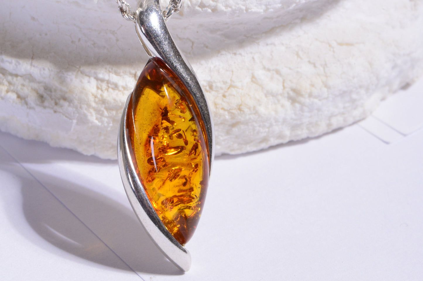 Baltic Amber Pendant, Sterling Silver, Handmade Honey Color Jewelry