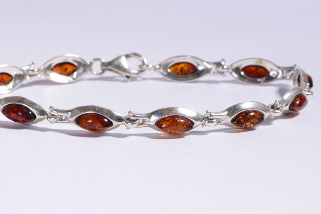 Baltic Amber Sterling Silver Bracelet: Honey Gemstone Jewelry