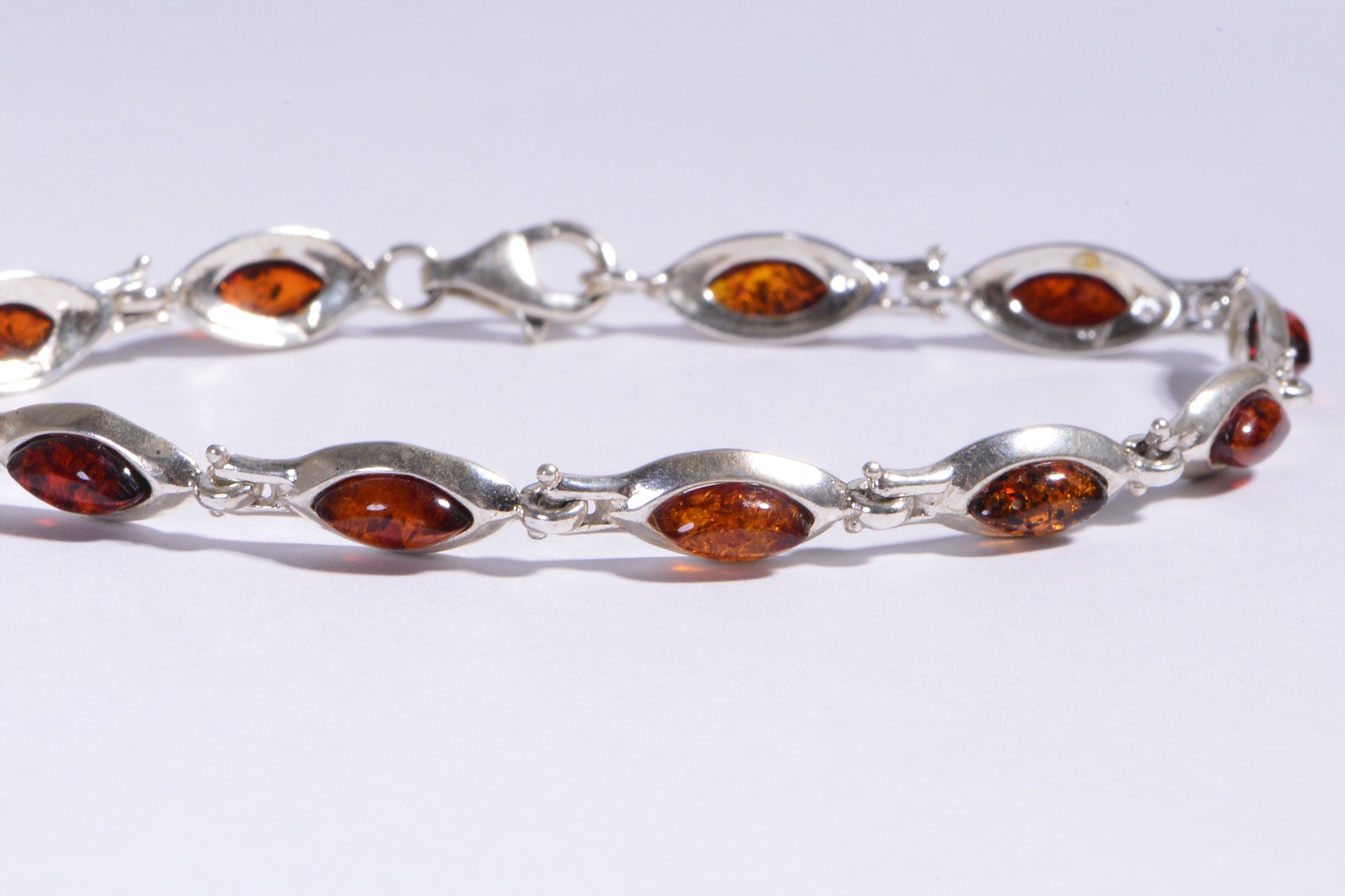 Baltic Amber Sterling Silver Bracelet: Honey Gemstone Jewelry