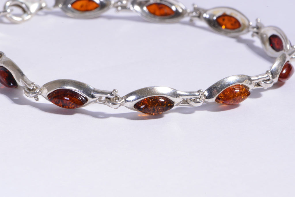 Baltic Amber Sterling Silver Bracelet: Honey Gemstone Jewelry