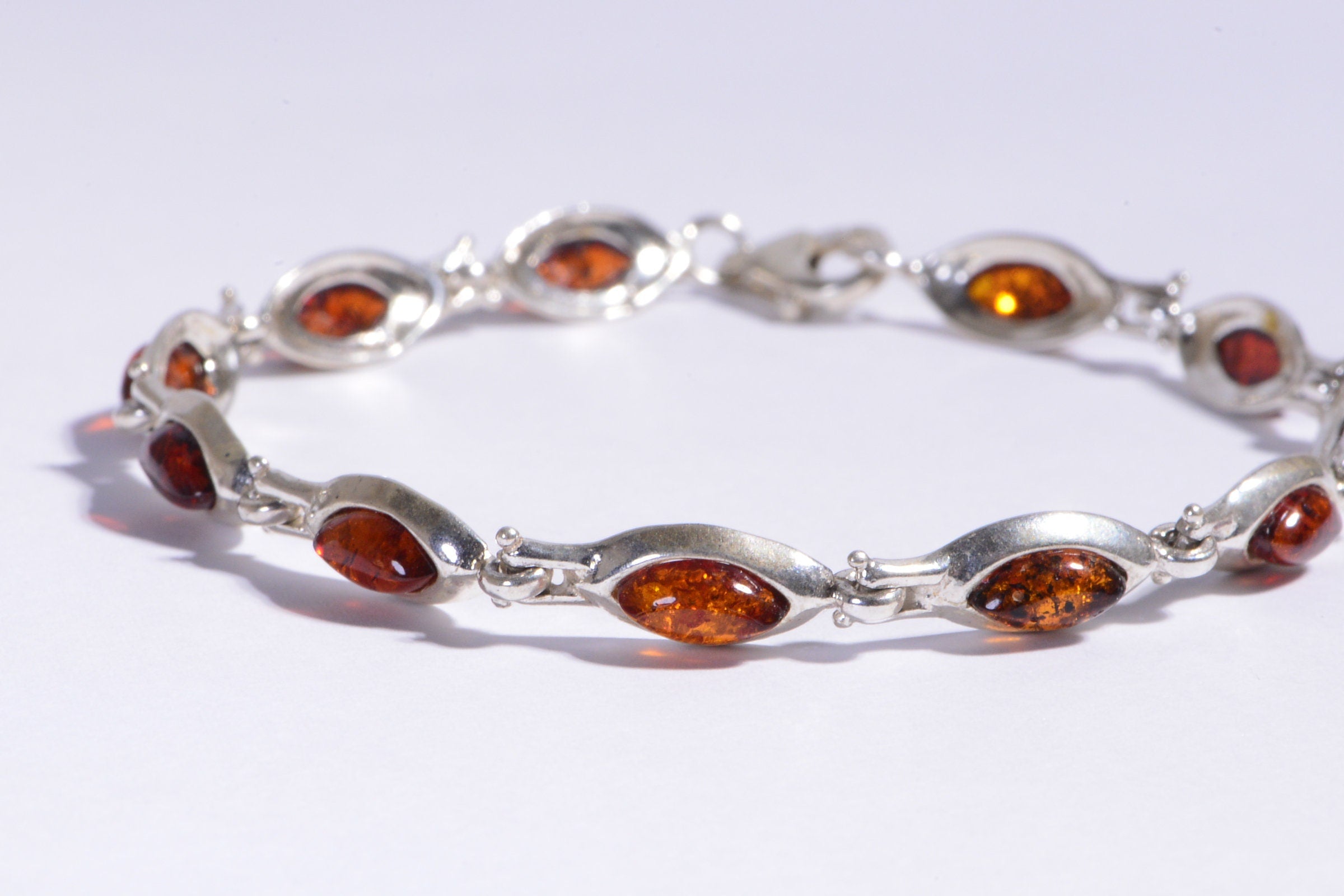 Baltic Amber Sterling Silver Bracelet: Honey Gemstone Jewelry