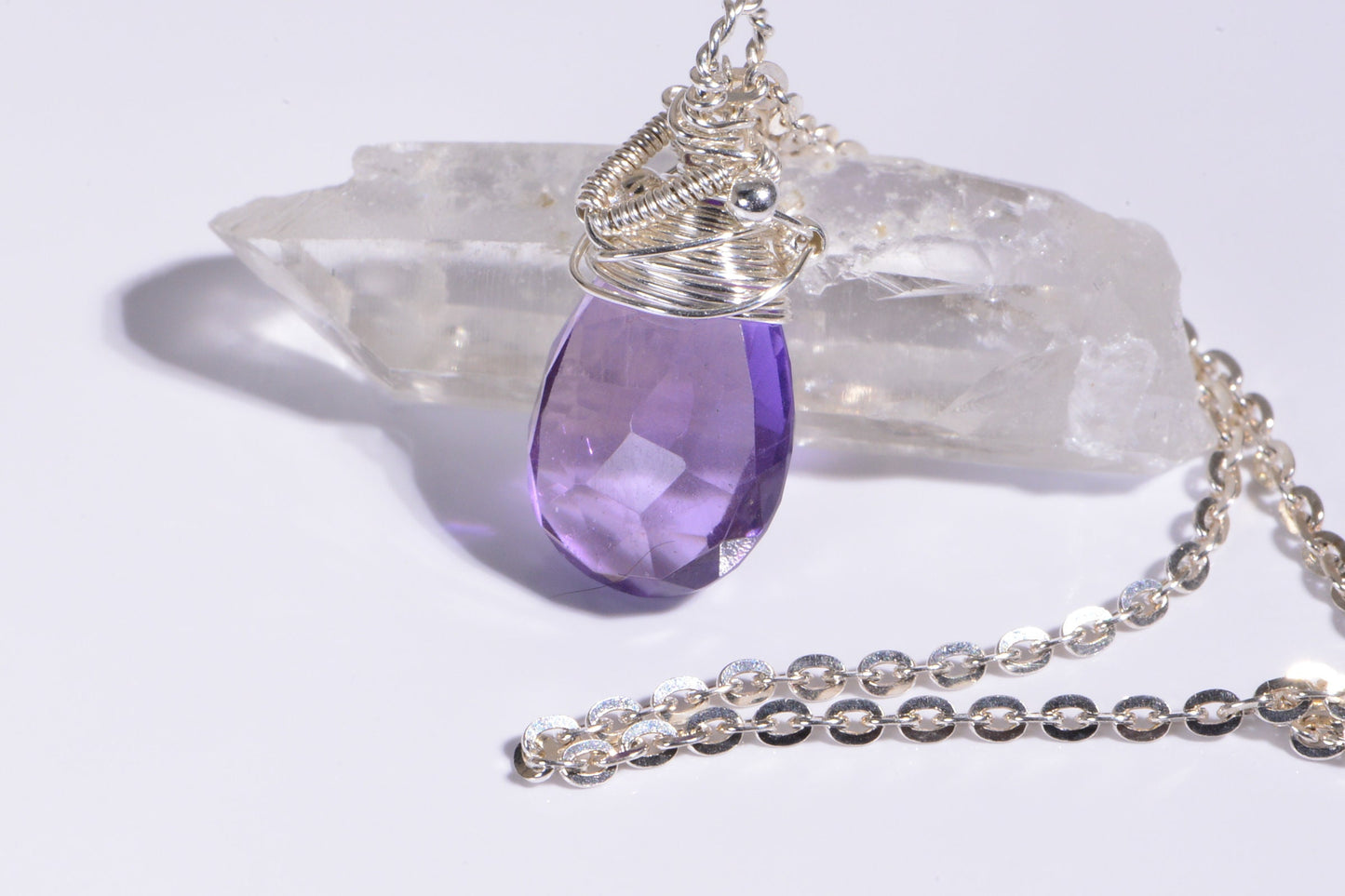 Wire Wrapped Amethyst Pendant: Sterling Silver, February Birthstone