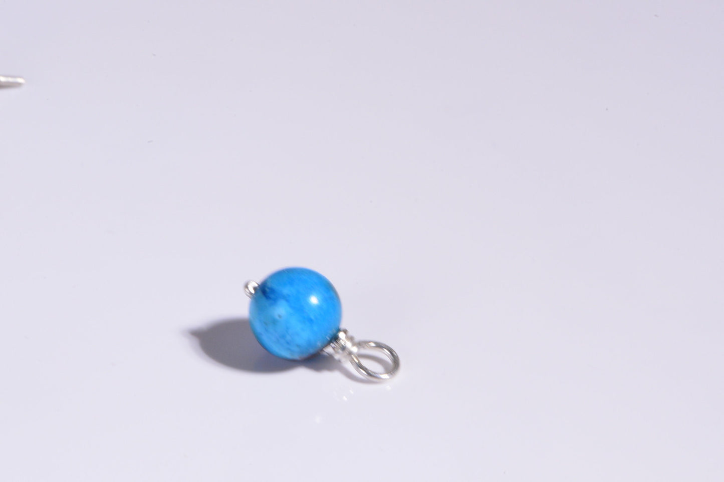 Sleeping Beauty Turquoise Charm, 925 Silver Wire Wrapped Bead, 8mm